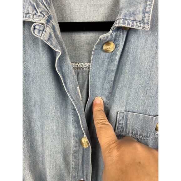 Denim Jean Romper One Piece Shorts 80s Vintage Medium Elastic Waist short sleeve - Picture 3 of 6